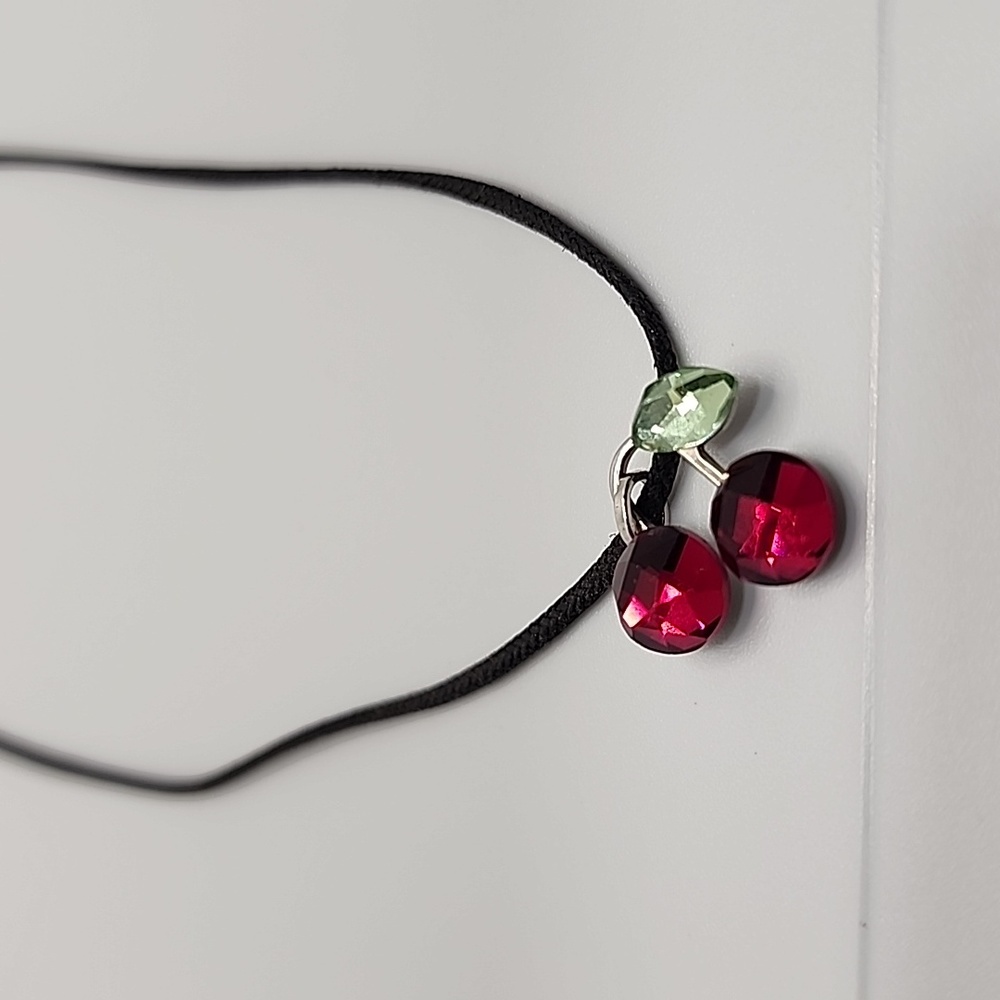 Cherry Swarovski Pendant with Black Cord